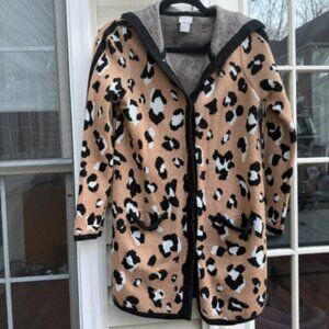 Chico's Animal Print Hooded Long Snap Cardigan, Size Chico's 0 / US (4/6-S)